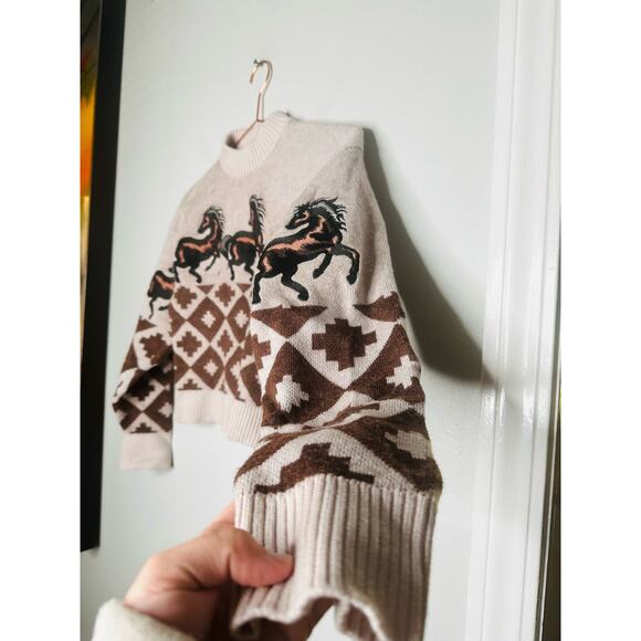 AUTUMN ADEIGBO Brown Horse Printed 100% Virgin Wool Marla Turtleneck Top Small - Picture 10 of 14